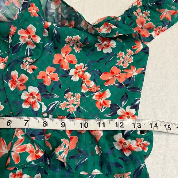 Tularosa S Green Off Shoulder Floral Tiered Ruffle Midi Dress Romantic Boho - Picture 7 of 10